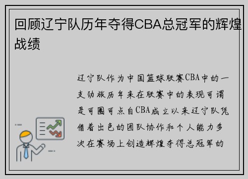 回顾辽宁队历年夺得CBA总冠军的辉煌战绩