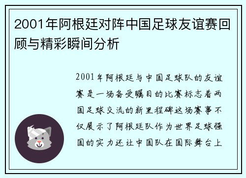 2001年阿根廷对阵中国足球友谊赛回顾与精彩瞬间分析