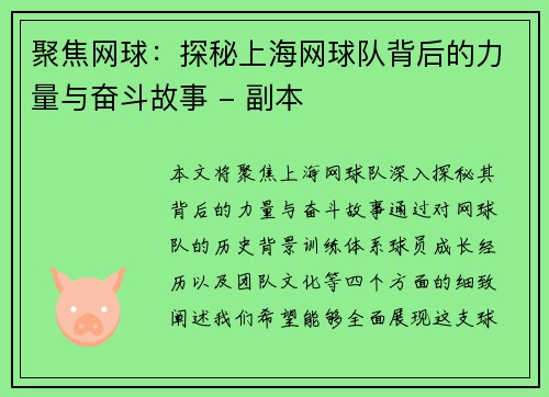 聚焦网球：探秘上海网球队背后的力量与奋斗故事 - 副本