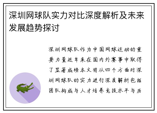 深圳网球队实力对比深度解析及未来发展趋势探讨
